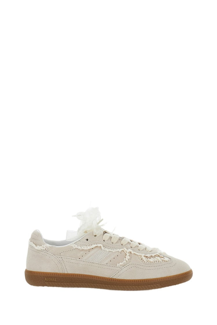 Alohas Cream Suede Low-Top Sneakers With Intricate Crochet Detailing