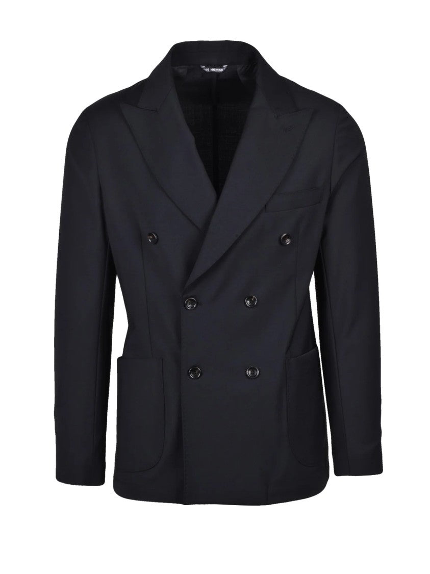 Les Hommes Black Double-Breasted Wool Polyester Elastane Jacket