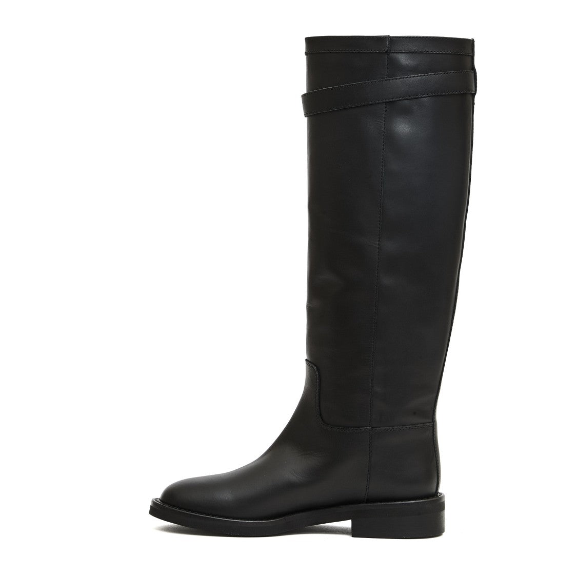 Via Roma 15 Tall Black Leather Boots With Gold Accent And Rubber Sole