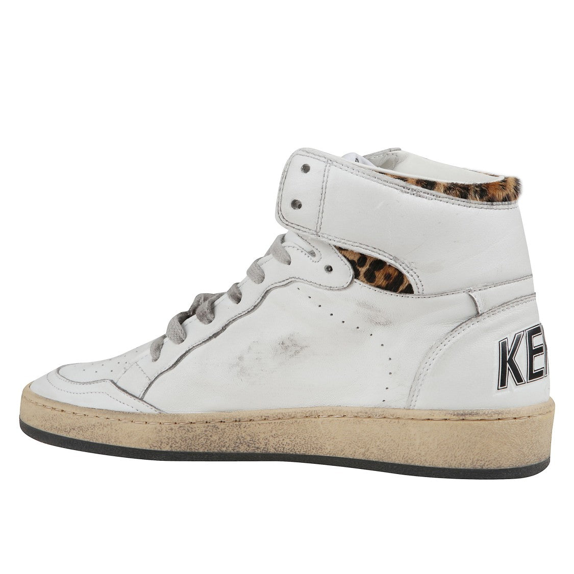 Golden Goose White High-Top Sneakers With Leopard Print
