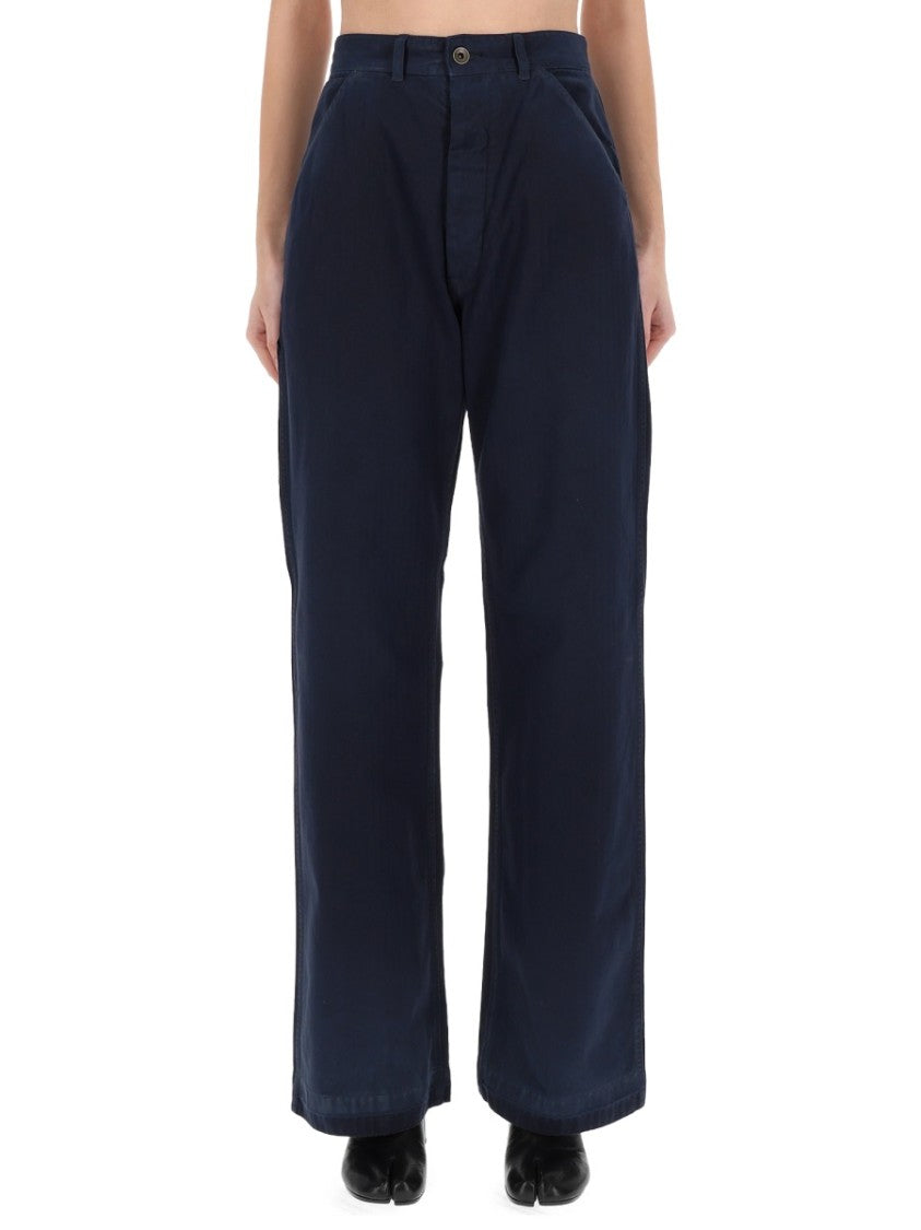 Maison Margiela Wide-Leg Herringbone Cotton High Waisted Pants