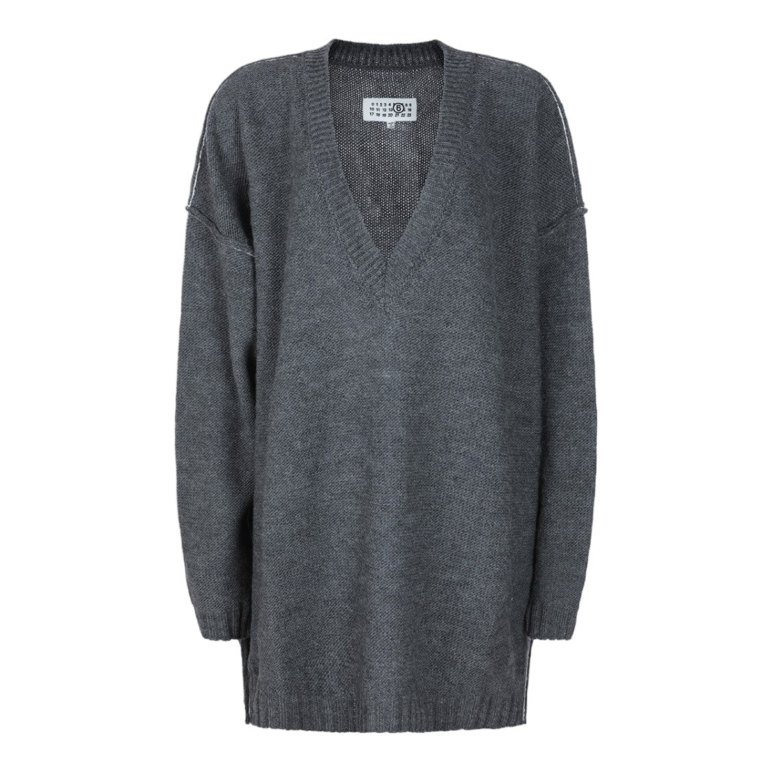 Mm6 By Maison Margiela Textured Knit Oversized Sweater With Deep V-Neckline
