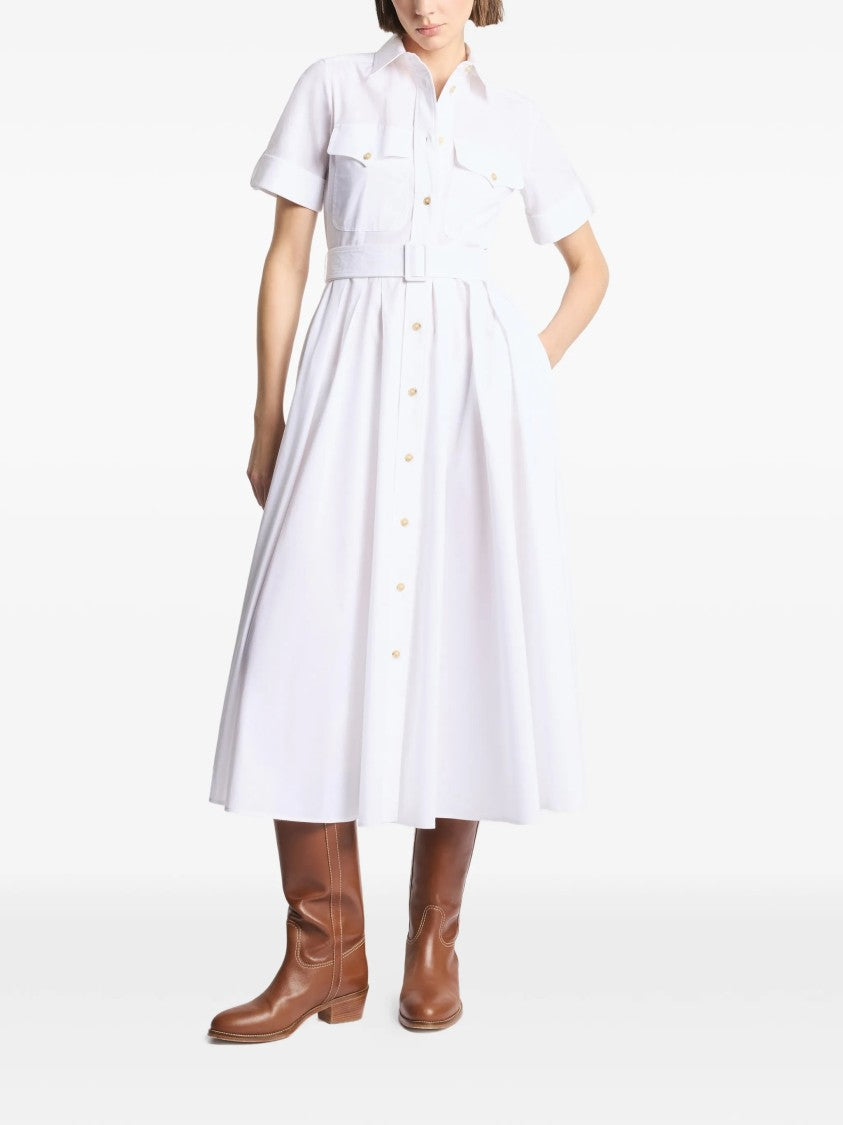 Fay White Midi Structured Collar Belted Dress