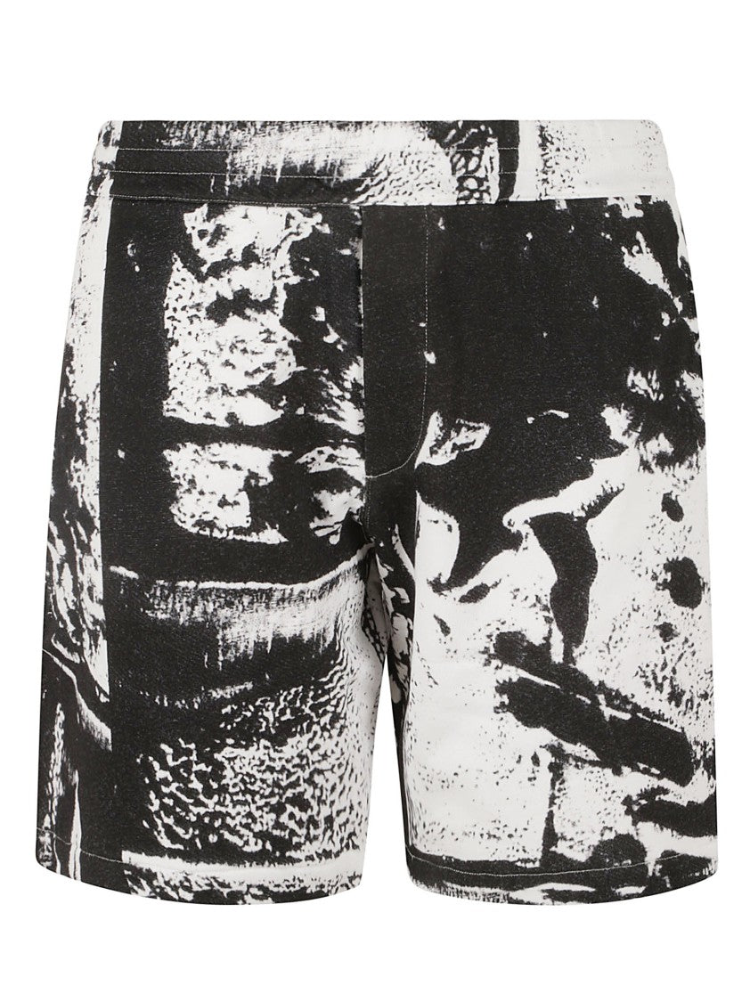Alexander Mcqueen Black And White Abstract Print Shorts