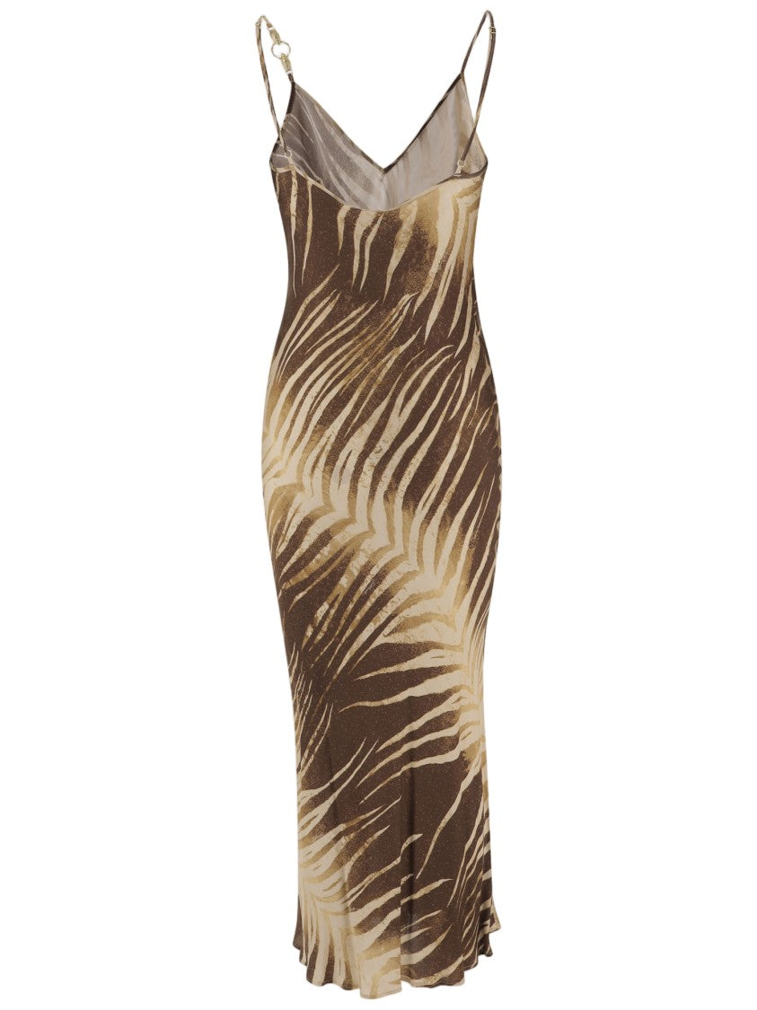 Just Cavalli Tropical Print Long Viscose Dress With Decorative Straps