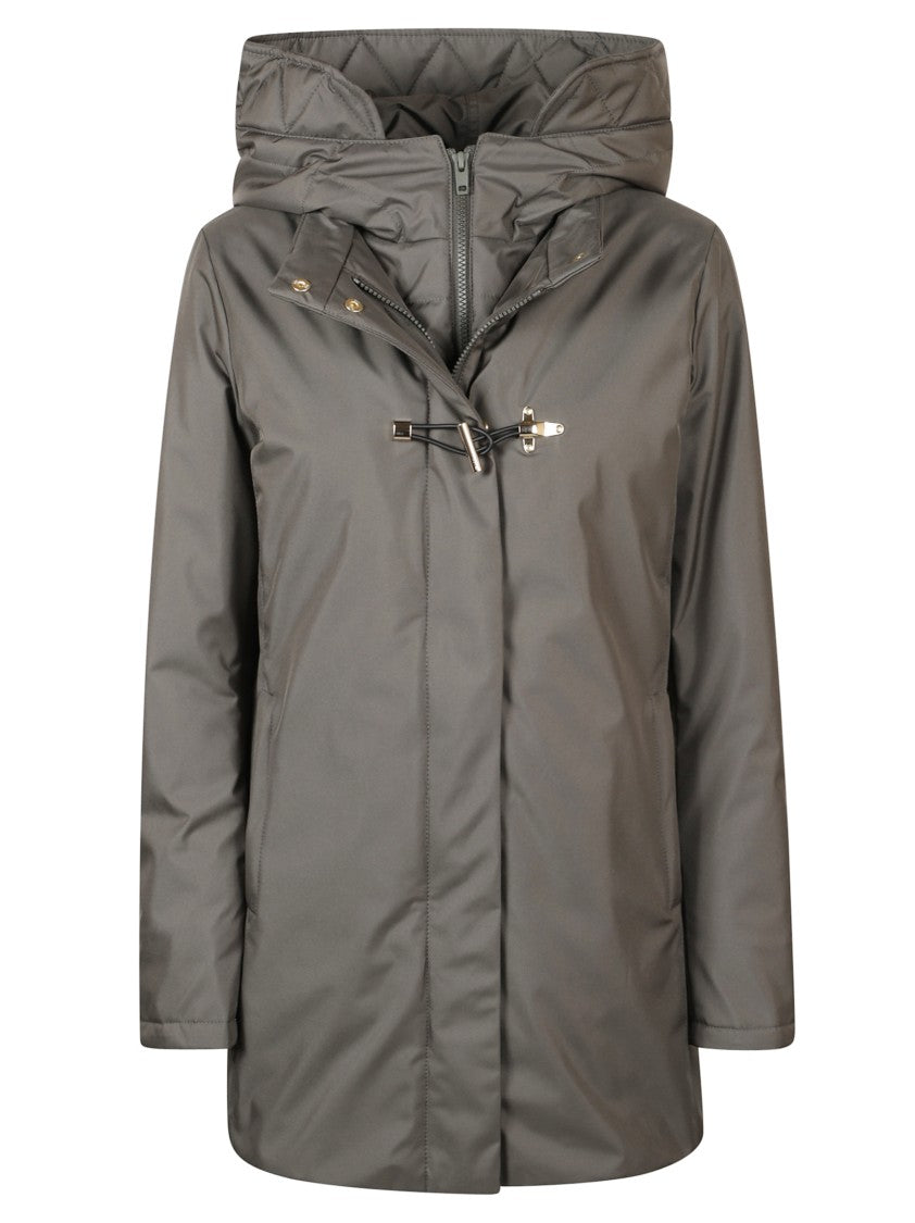 Fay Quilted Grey Coat With Tapered Waist