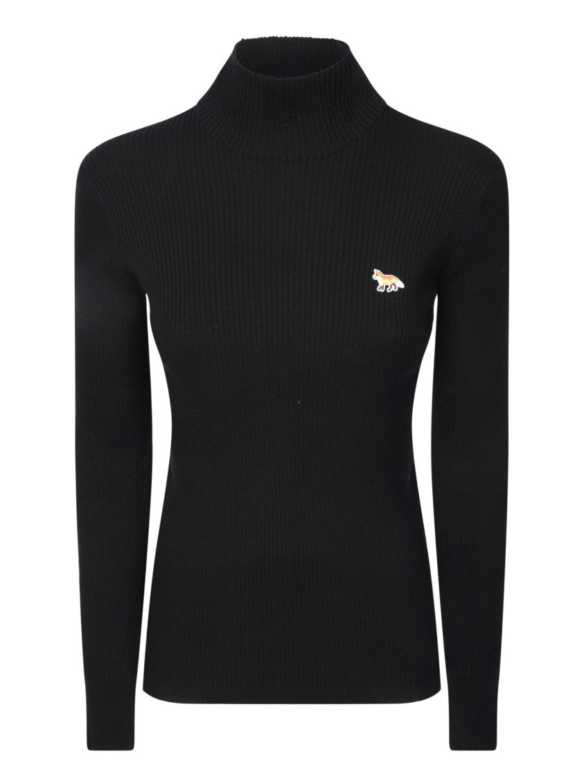 Maison Kitsuné Ribbed Black Sweater With High Neck