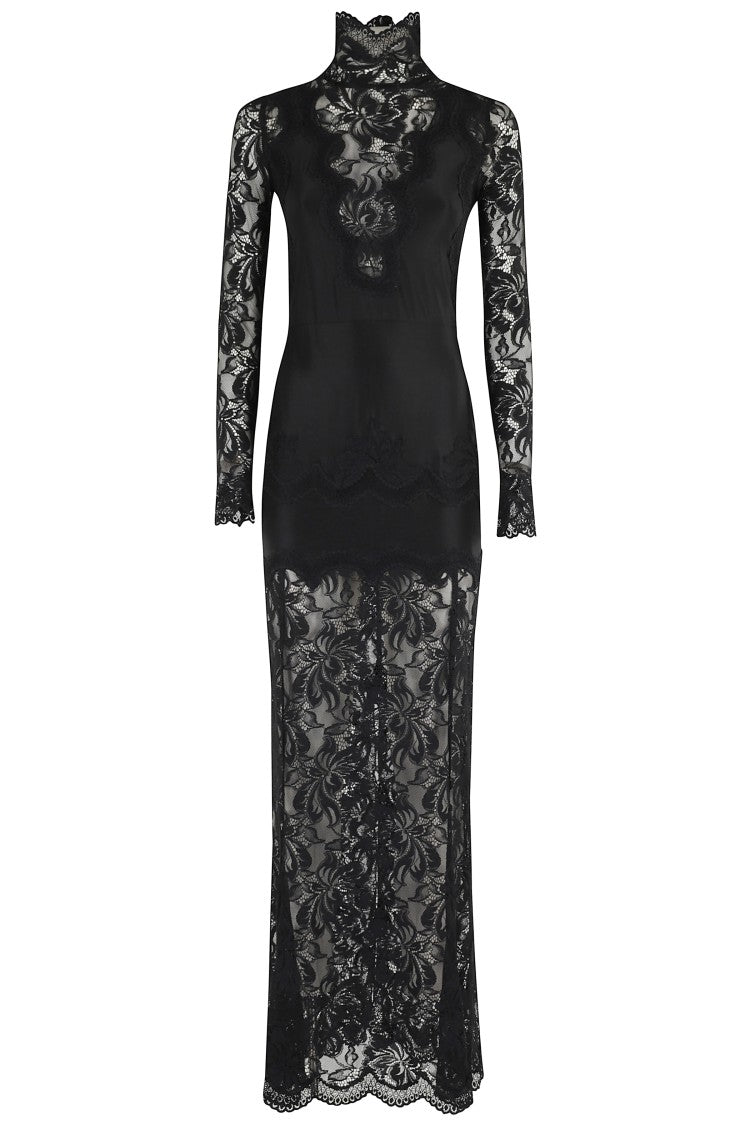 Rabanne Fitted Lace Dress With High Collar