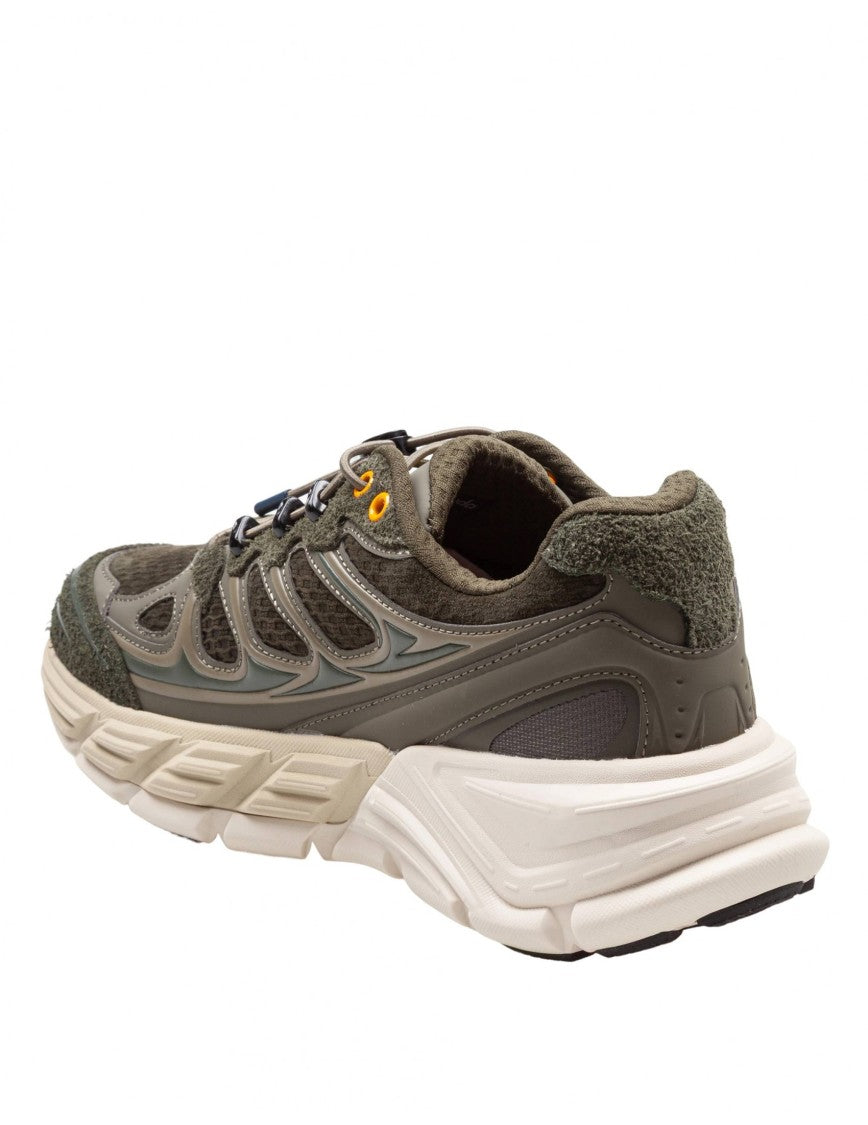 Barracuda Military Green Fabric And Suede Round-One Sneakers