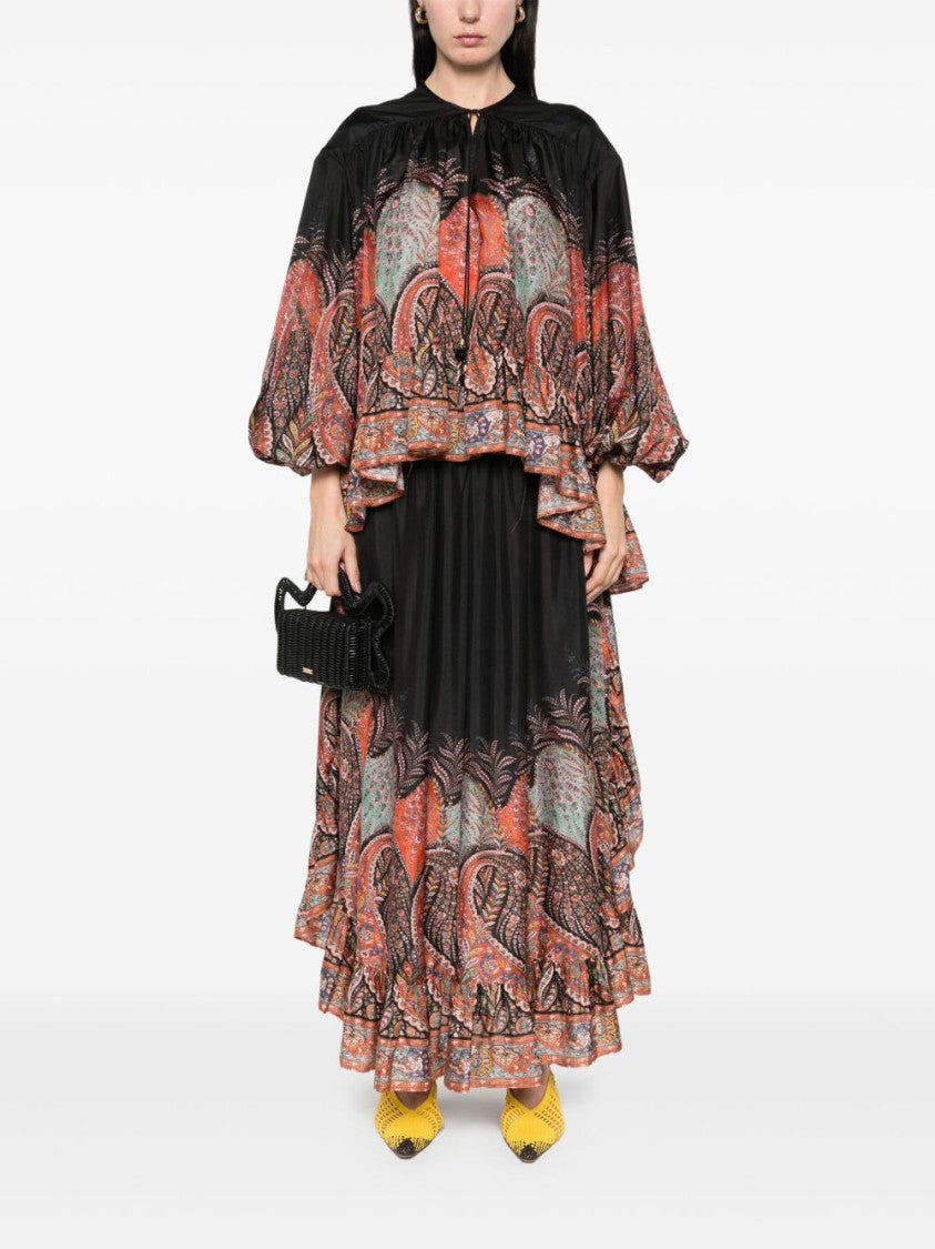 Zimmermann Rhiannon Ruffle Billow Blouse In Black Paisley
