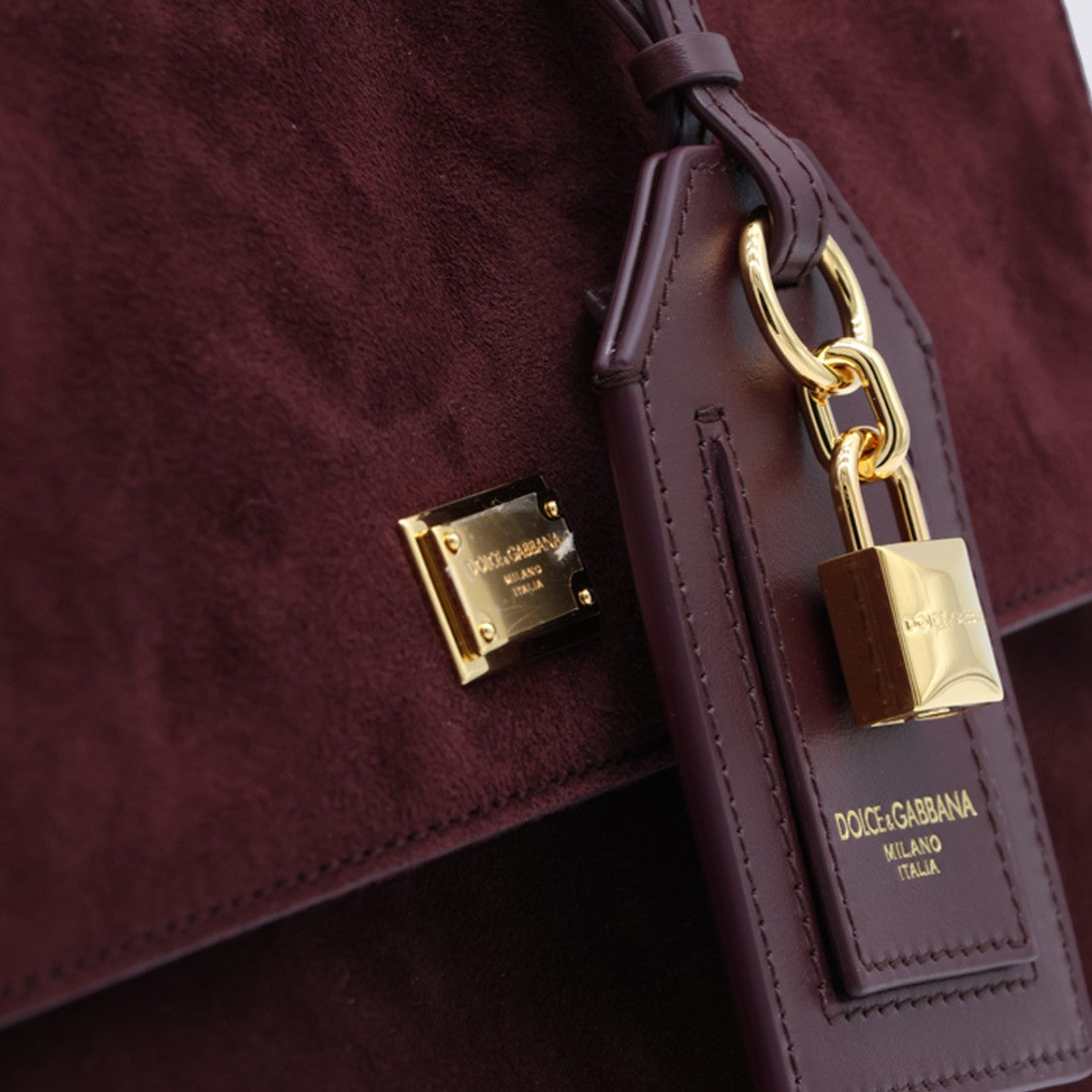 Dolce & Gabbana Structured Burgundy Suede Handbag With Leather Accents And Gold-Tone Hardware