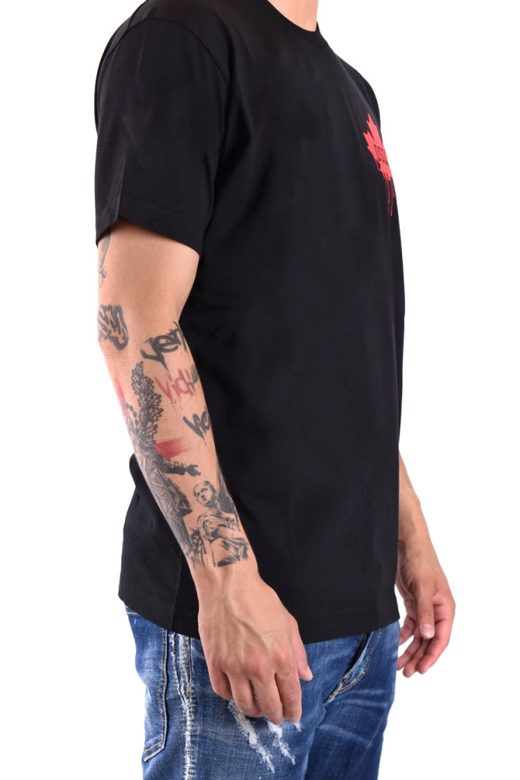 Dsquared2 Black T-Shirt Featuring Striking Red Maple Leaf