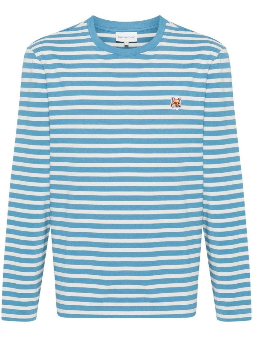 Maison Kitsuné Long-Sleeve Striped Tee With Classic Crew Neckline And Embroidered Detail