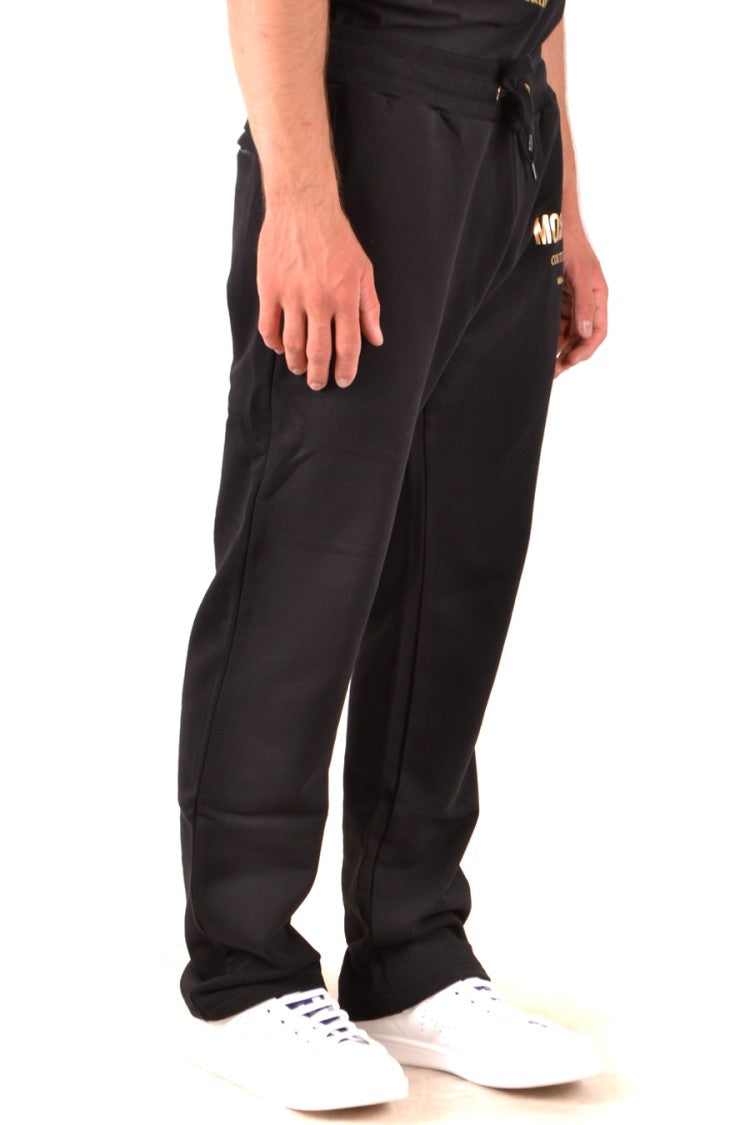 Moschino Black Cotton Trousers With Drawstring Waistband