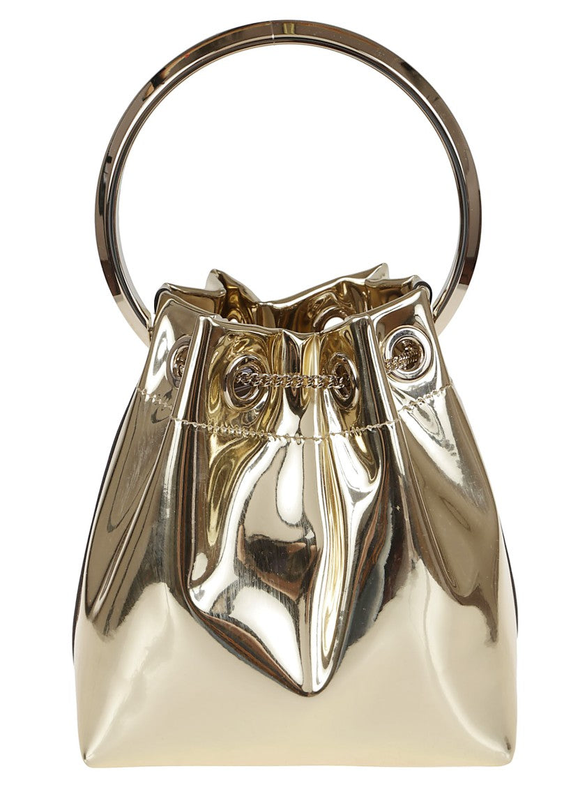 Jimmy Choo Shiny Mirror-Effect Bon Bon Bag With Chain Drawstring And Metal Handle
