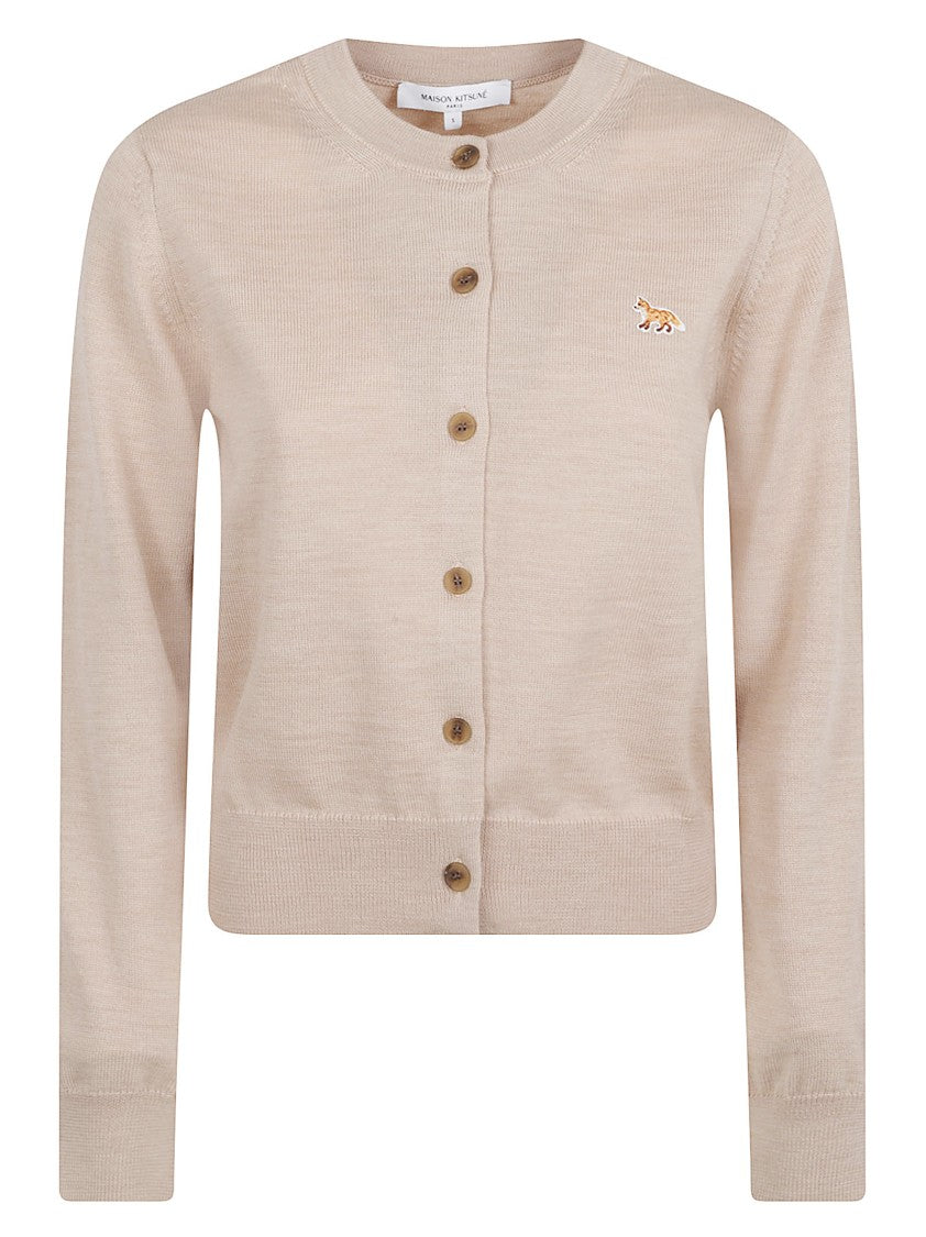 Maison Kitsuné Cropped Knit Wool Sweater With Button-Down Front And Fox Motif