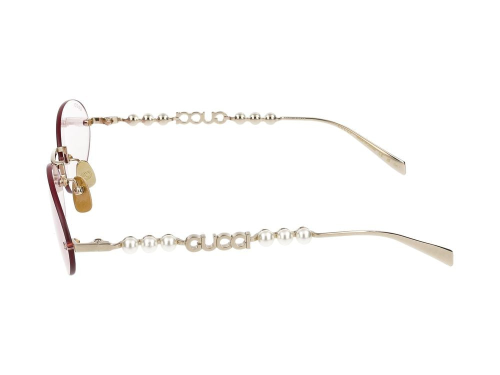 Gucci Gold Oval-Shaped Metal Frame Sunglasses