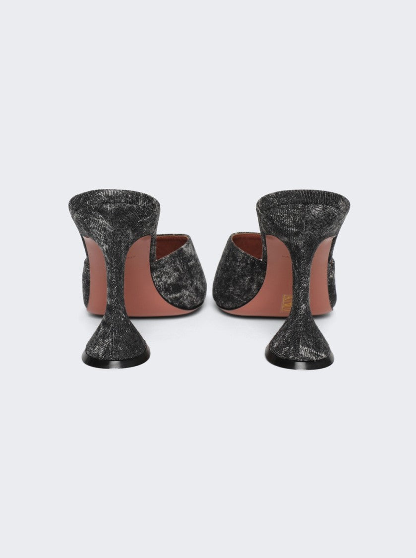 Amina Muaddi Lupita Denim Slipper Sandals Acid Grey