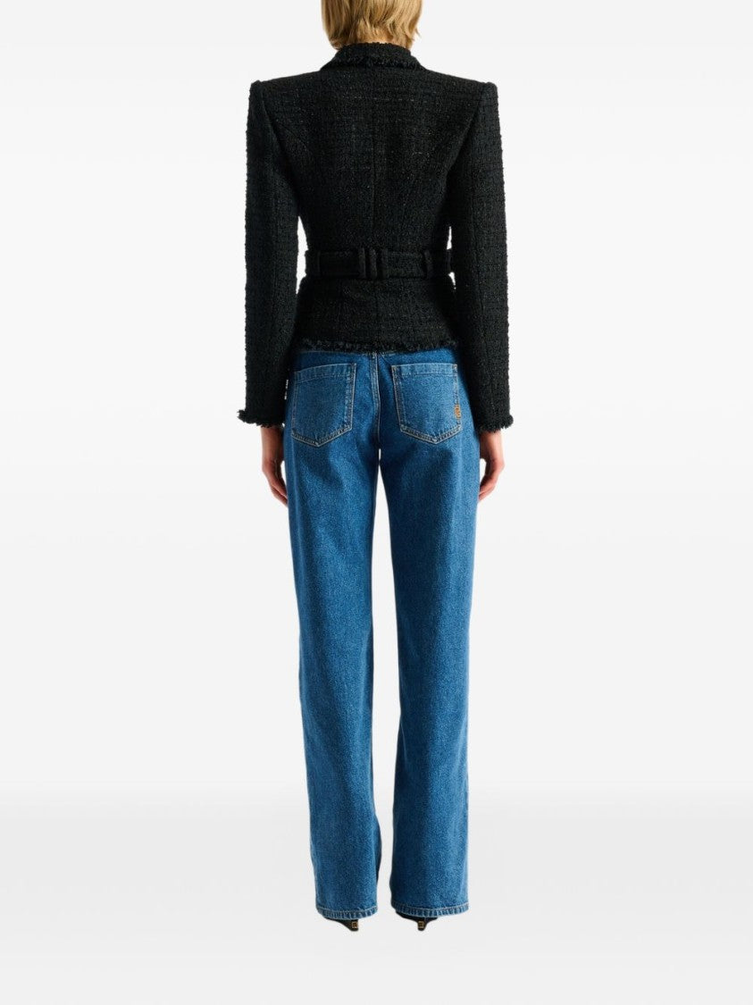 Balmain Tailored Black Tweed Jacket With Notched Lapel