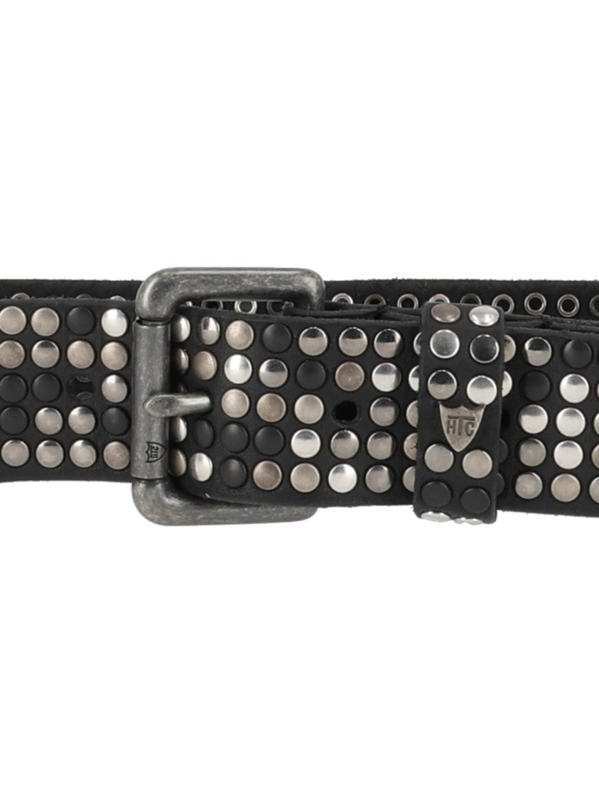 Htc Black 5,000 Studs Silver-Tone Distressed Buckle Leather Belt