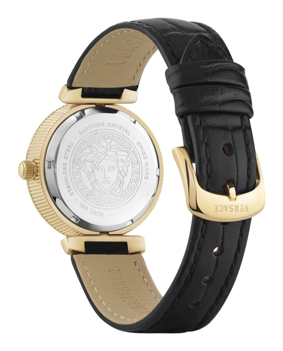 Versace Daphnis Leather Watch With Black Guilloche Dial