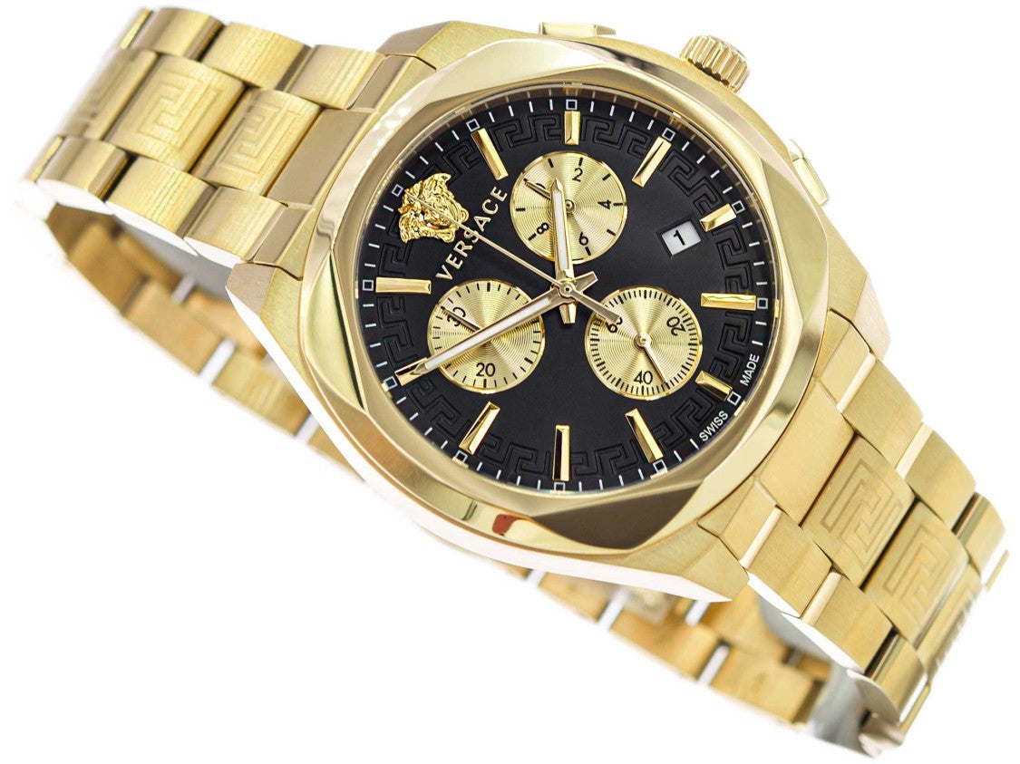 Versace Chronograph Timepiece With Gold-Tone Stainless Steel Case And Black Dial