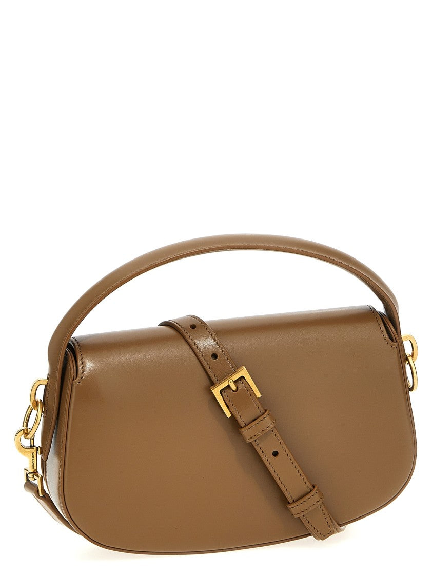 Saint Laurent Structured Brown Leather Shoulder Bag With Gold-Tone Hardware