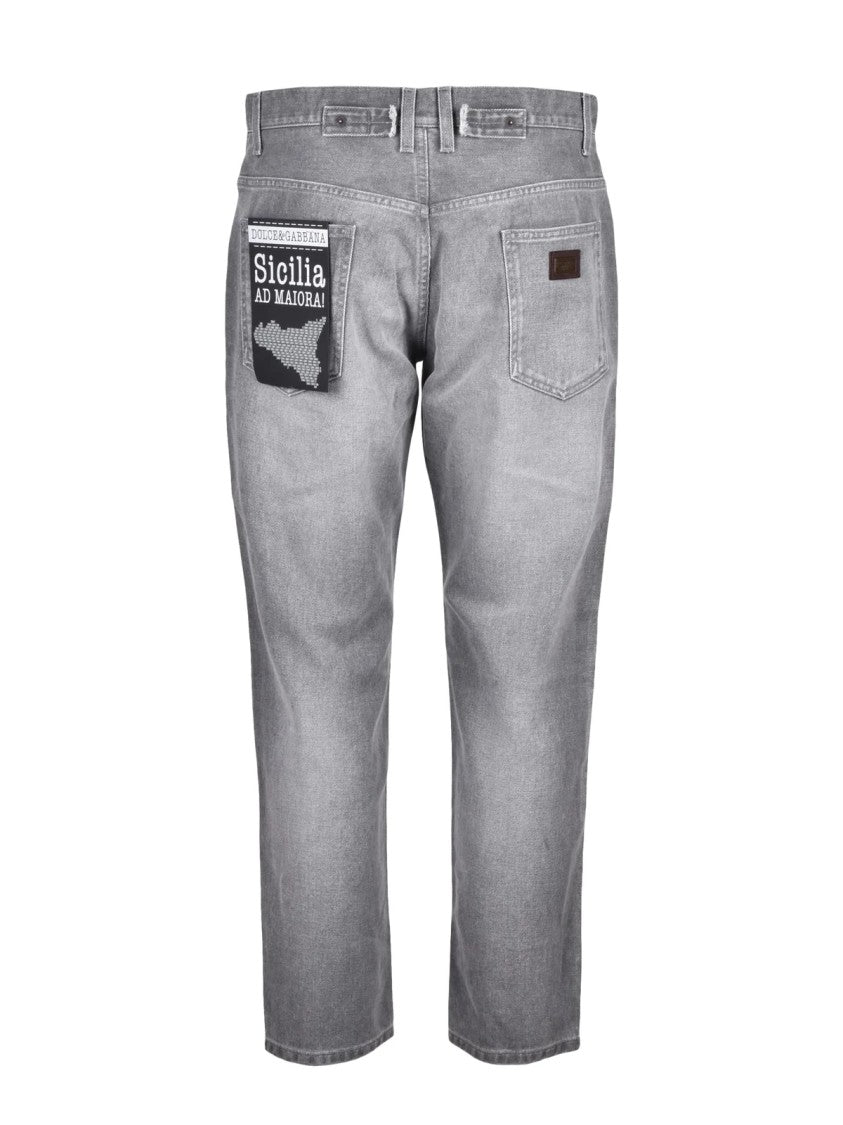 Dolce & Gabbana Light Grey Structured Fit Cotton Jeans