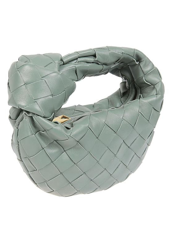 Bottega Veneta Woven Lambskin Handbag With Knotted Handle Detail