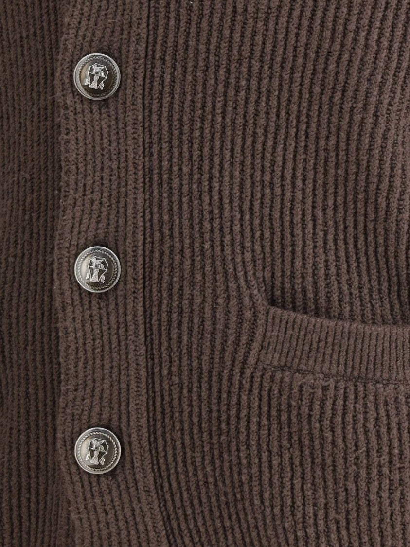 Brunello Cucinelli Shawl Collar Ribbed Knit Sweater