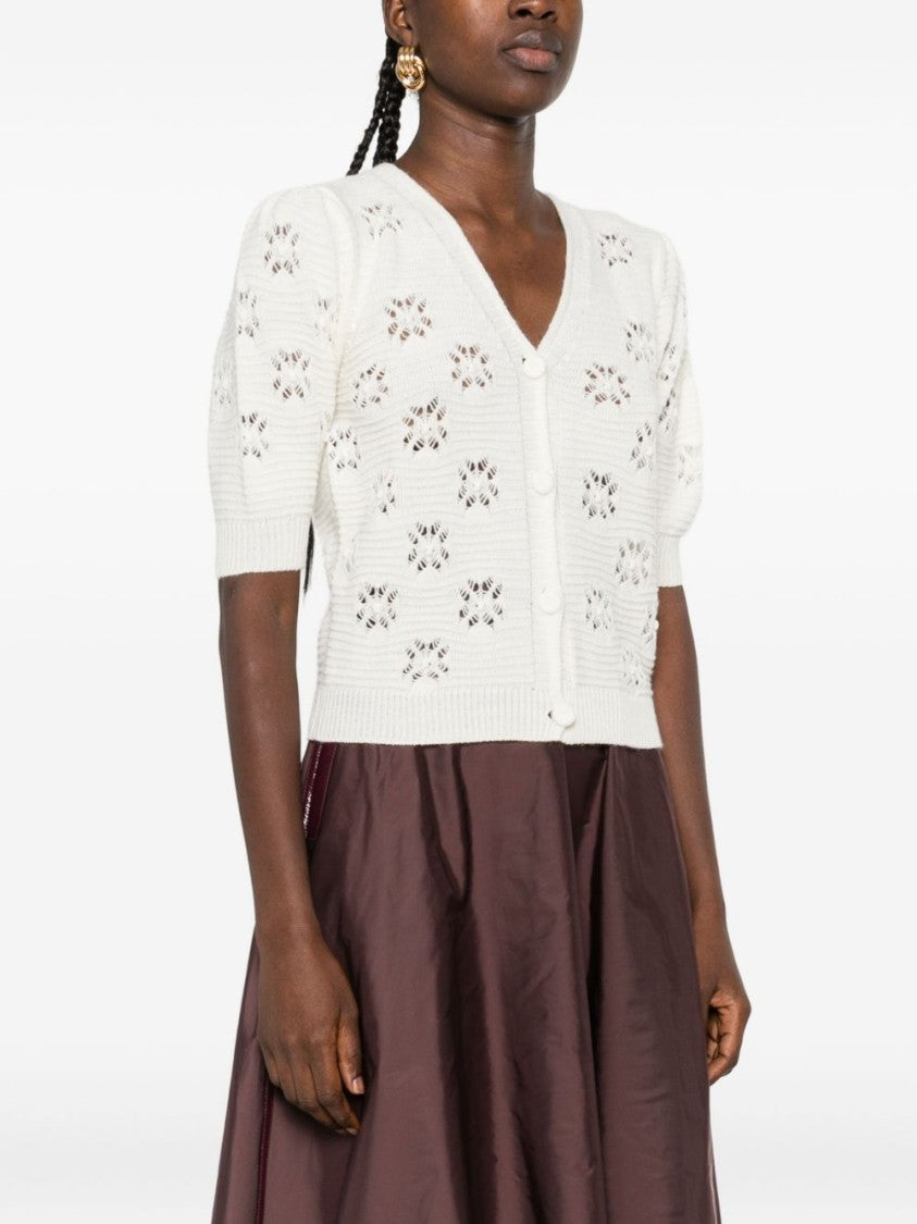 Twin-Set Short Puff Sleeve White Knit Sweater