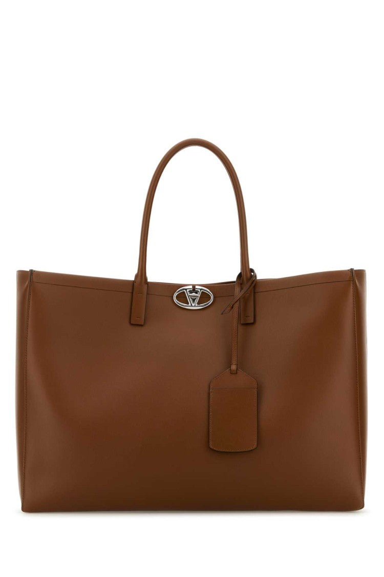 Valentino Garavani Brown Leather Vlogo Shopping Bag