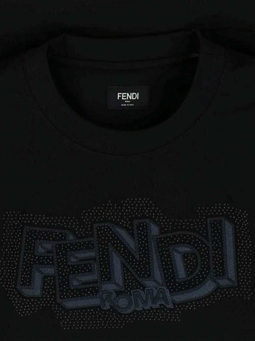 Fendi Short-Sleeved Black T-Shirt With Textured Logo Design