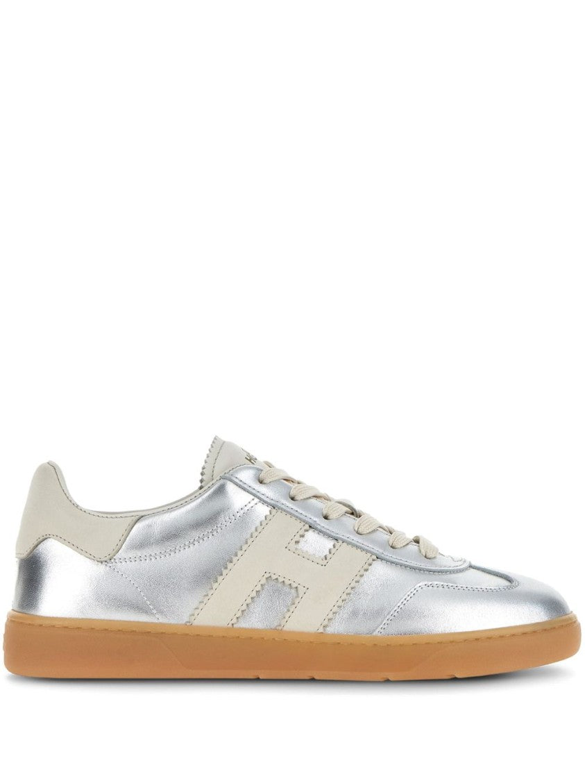 Hogan Metallic Silver Silk And Nylon Sneakers