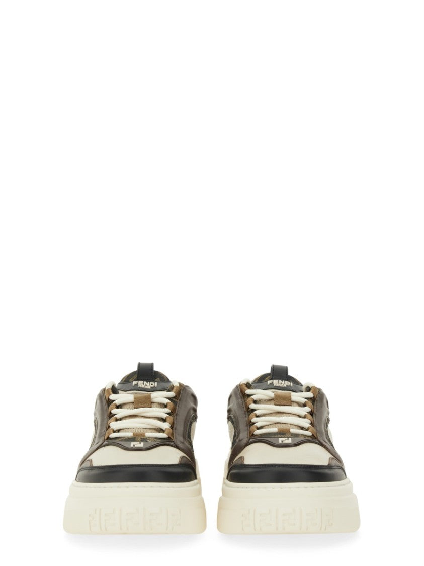 Fendi Low-Top Sneakers With Calf Leather And Mesh Panels