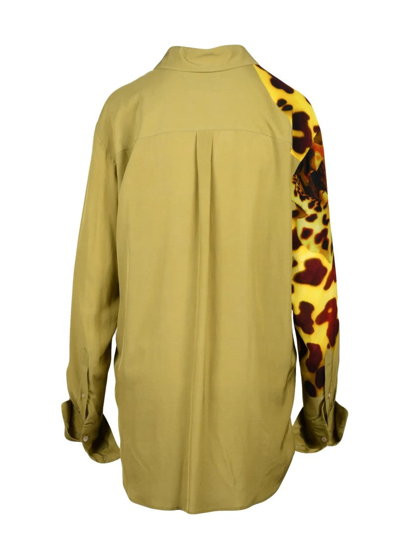 Dries Van Noten Green Fluid Abstract Viscose Shirt