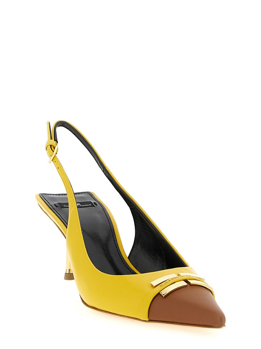 Elisabetta Franchi Leather Slingback With Pointed Toe And Sculptural Heel