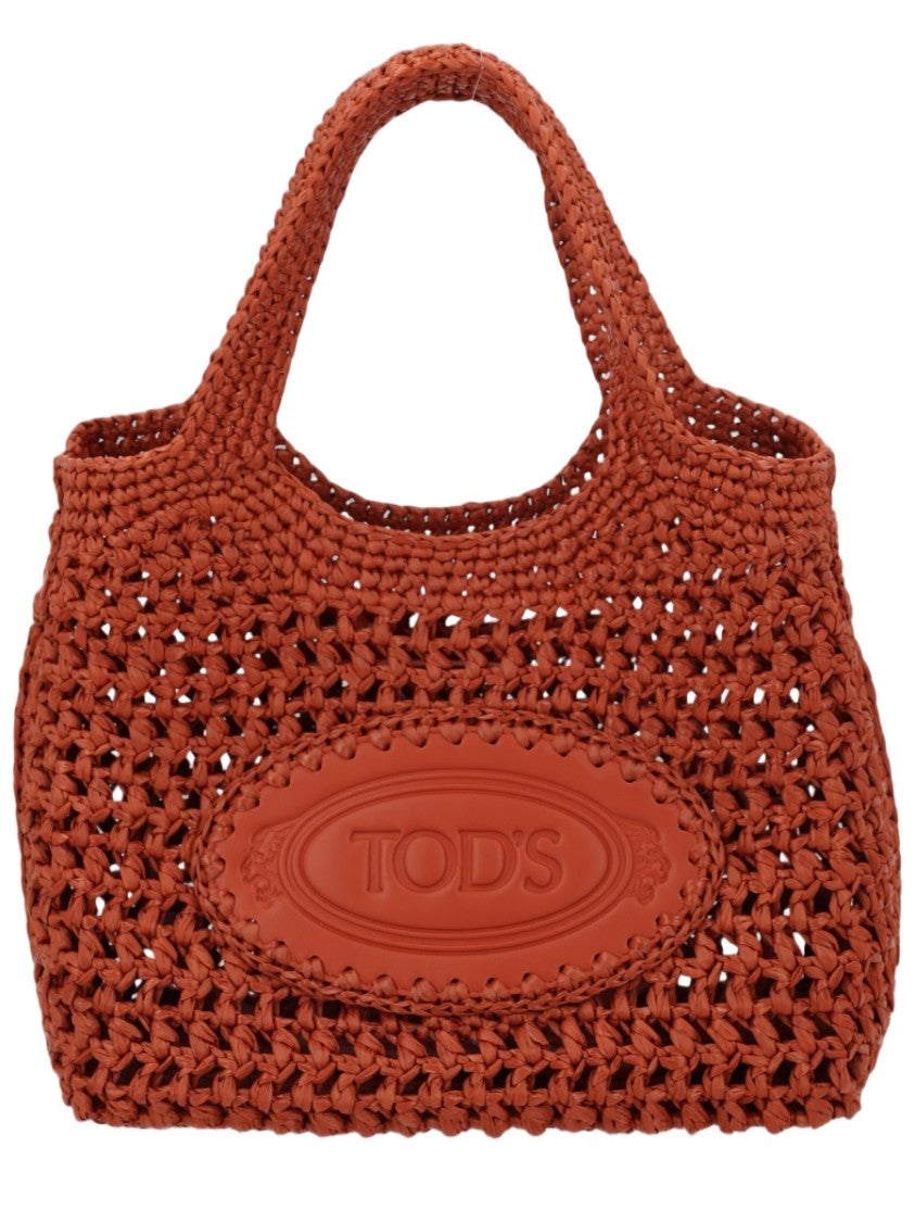 Tod's Handwoven Orange Tote Bag With Leather Patch