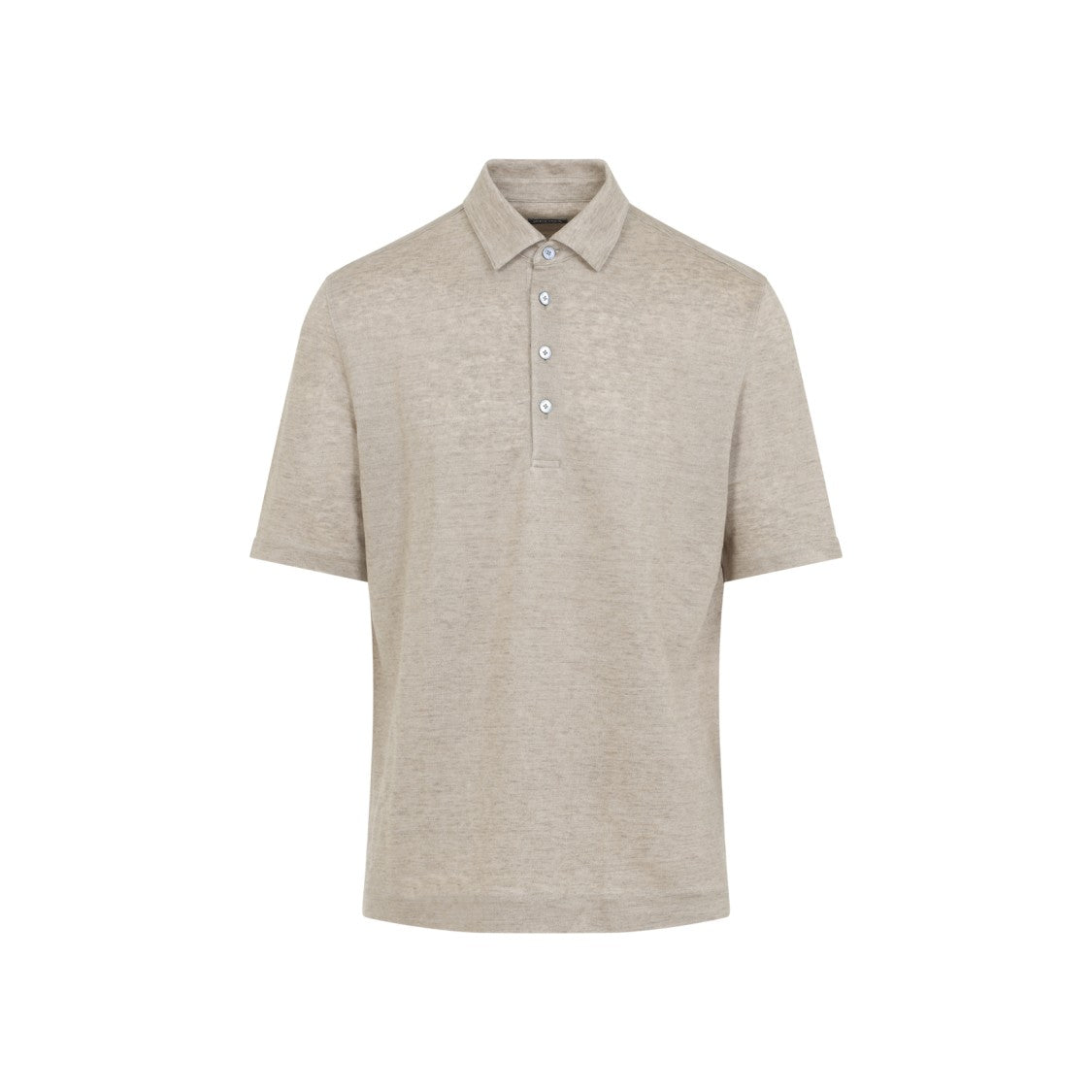 Zegna Neutral Beige Linen Polo Shirt With Classic Collar