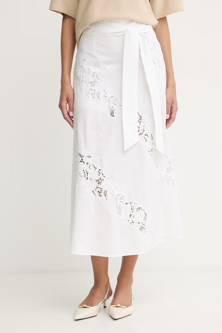 Twin-Set Midi A-Line Skirt With Lace Inserts