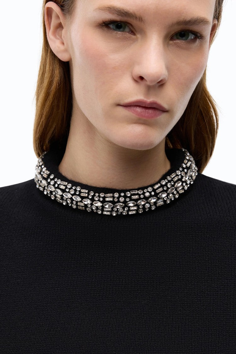 Pinko Black Crystal-Embellished Mock-Neck Sweater