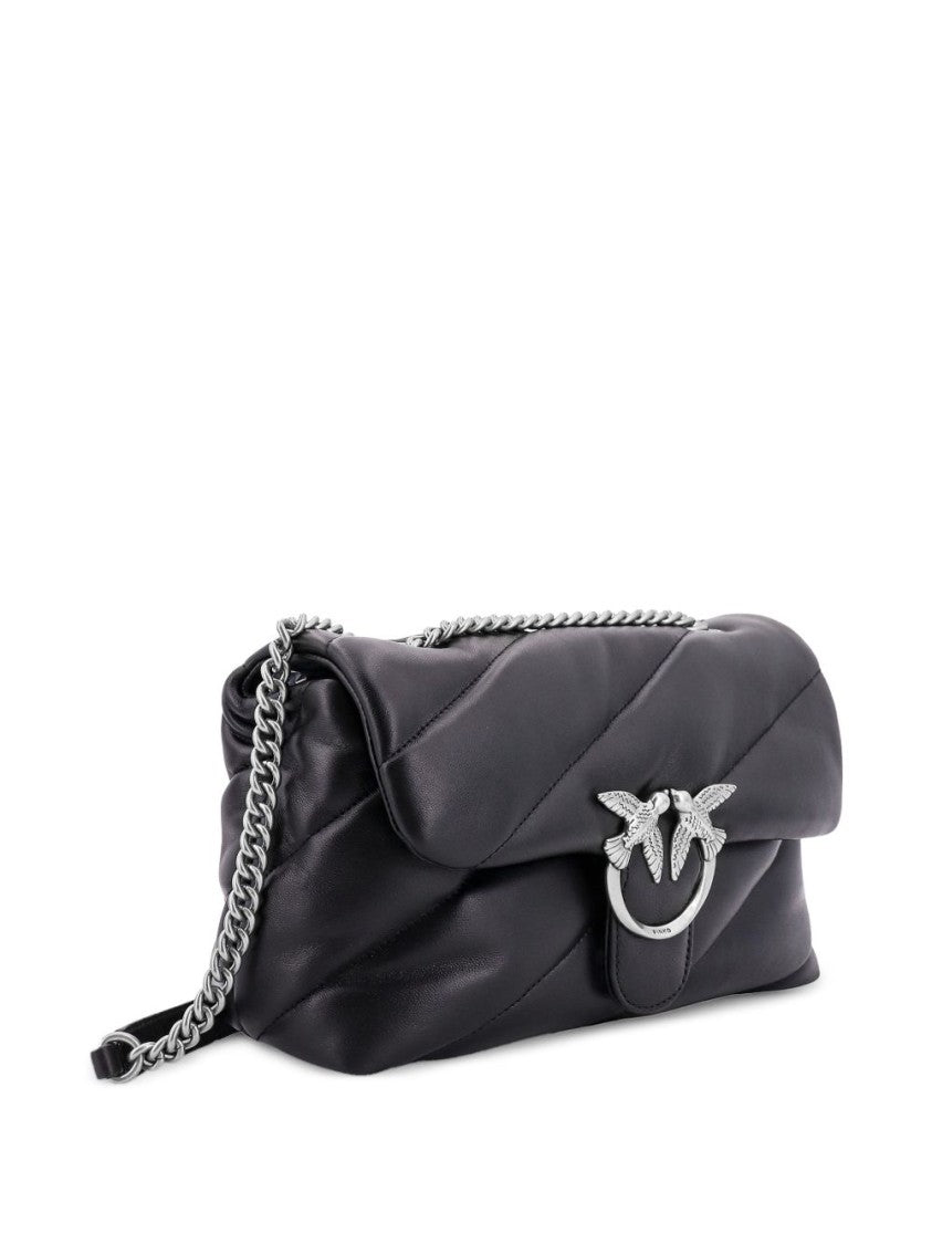 Pinko Quilted Black Leather Shoulder Bag