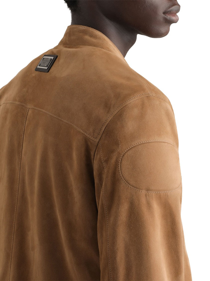 Dolce & Gabbana Warm Tan Suede Jacket With Stand Collar