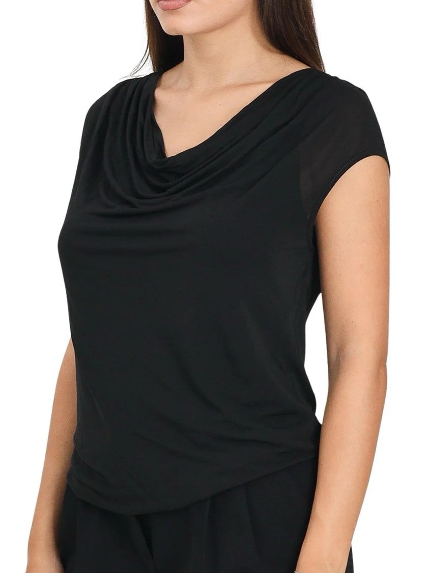Max Mara Black Viscose Cowl-Neck Top