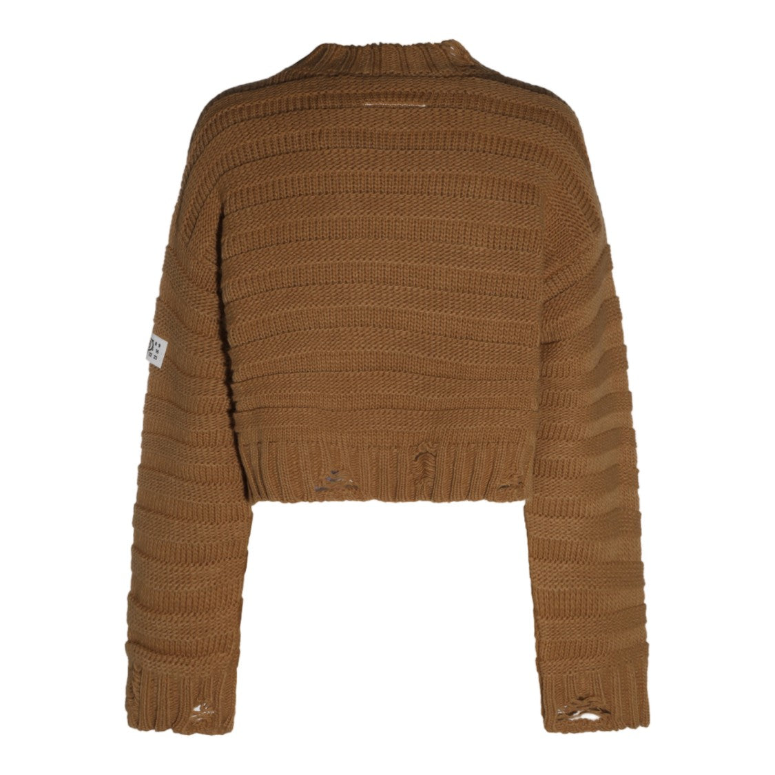 Mm6 By Maison Margiela Cropped Chunky Knit Distressed Sweater
