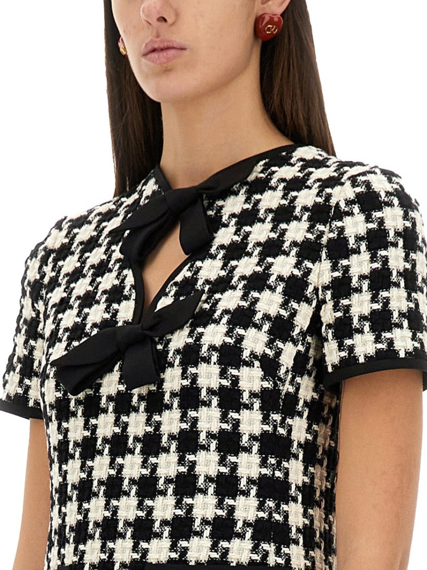 Valentino Embroidered Damier Light Tweed Short Dress