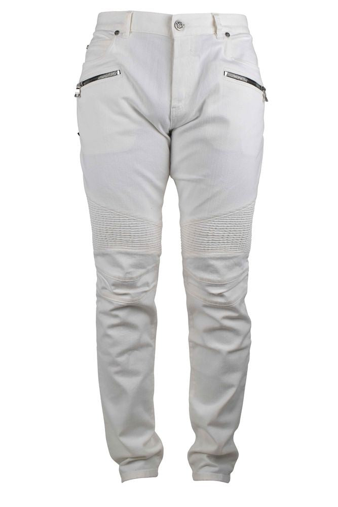 Balmain Slim-Fit White Jeans With Zippered Pockets