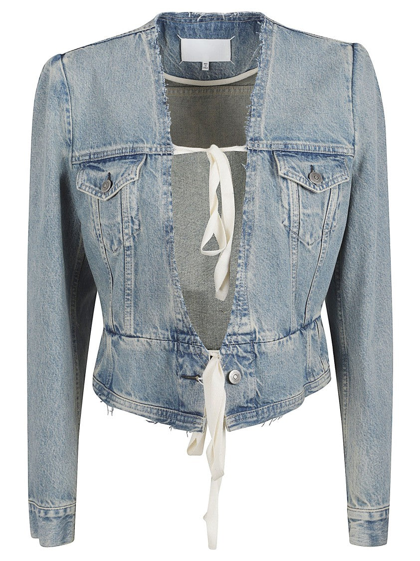 Maison Margiela Cropped Denim Jacket With V-Neckline And Distressed Details