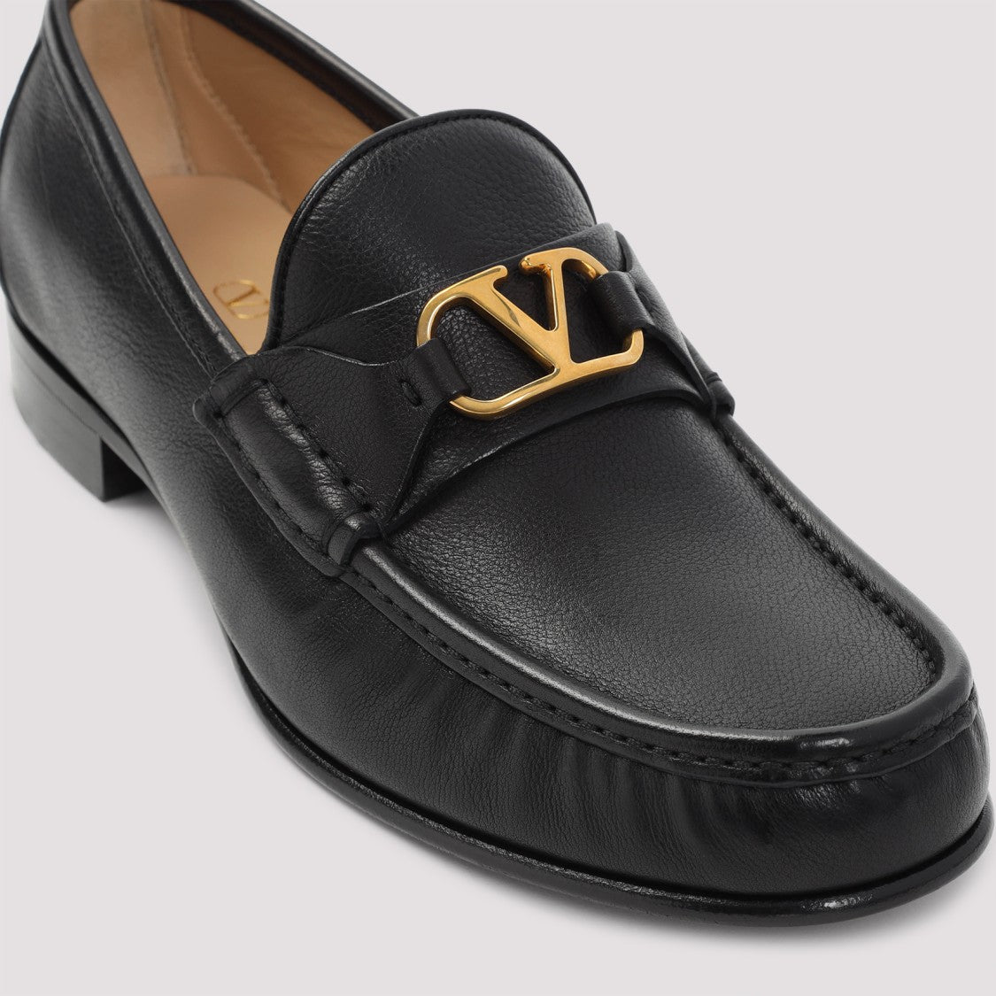 Valentino Black Leather Signature V-Logo Loafer