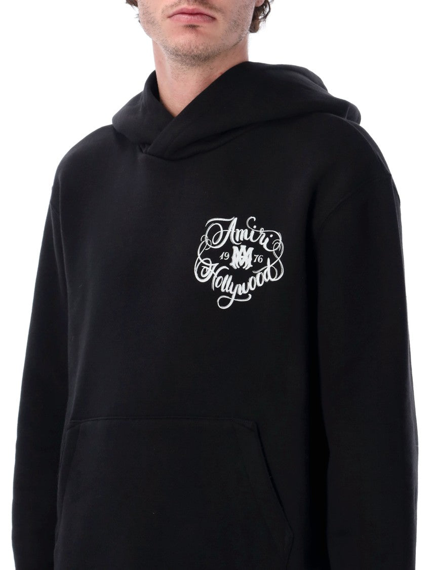 Amiri Black Cotton Hoodie With Vintage-Inspired Embroidery
